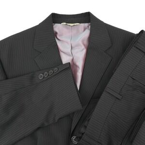 Wilke-Rodriguez Black Pinstripe 2 Piece Suit Mens 40S 34x27 Wool Blend